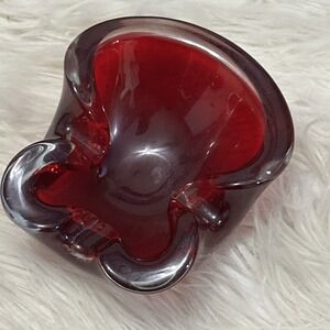Vintage Murano Red Clear Art Glass Ashtray Mid Century‎ Modern MCM Very Heavy